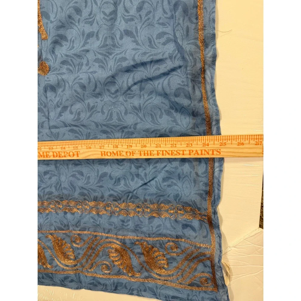 Soft Surroundings Blue Damask Scarf Copper Metallic Embroidered Wrap Rectangular